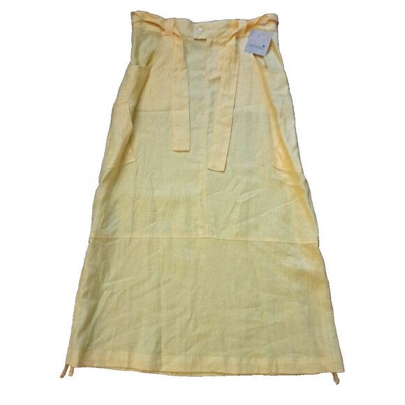 NEW John Partridge Linen Maxi Skirt NWT Yellow ALine Pockets Belted Small - Picture 1 of 9